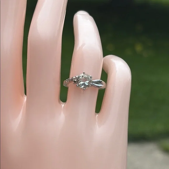 Natural Round ~1ct Prasiolite & Diamond Ring Sterling Silver Size 7.5 - Picture 3 of 14